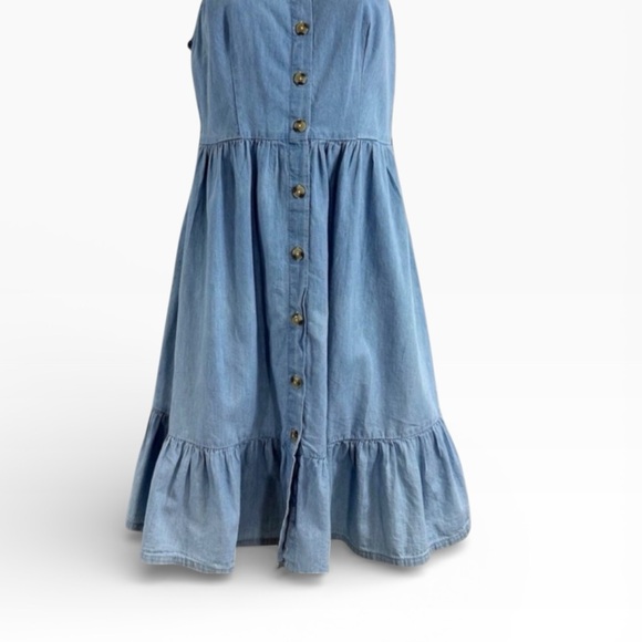 Japna Chambray Sundress XS Button Front Ruffle Hem Cotton - Picture 5 of 7